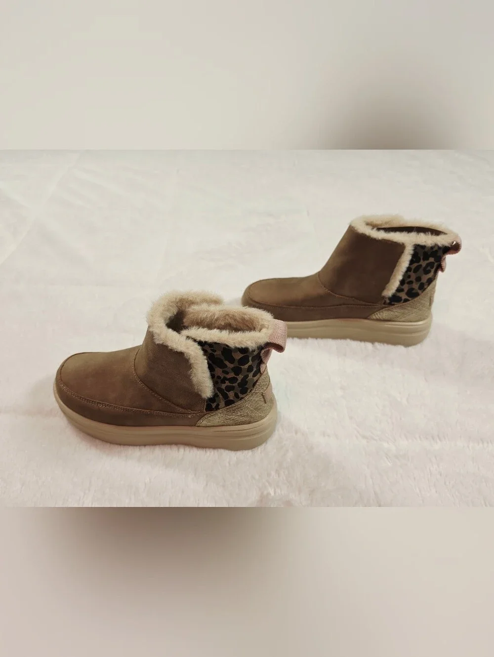 Hey Dude Kids Tan Faux-Suede Fur-Trim Slip-On Boots